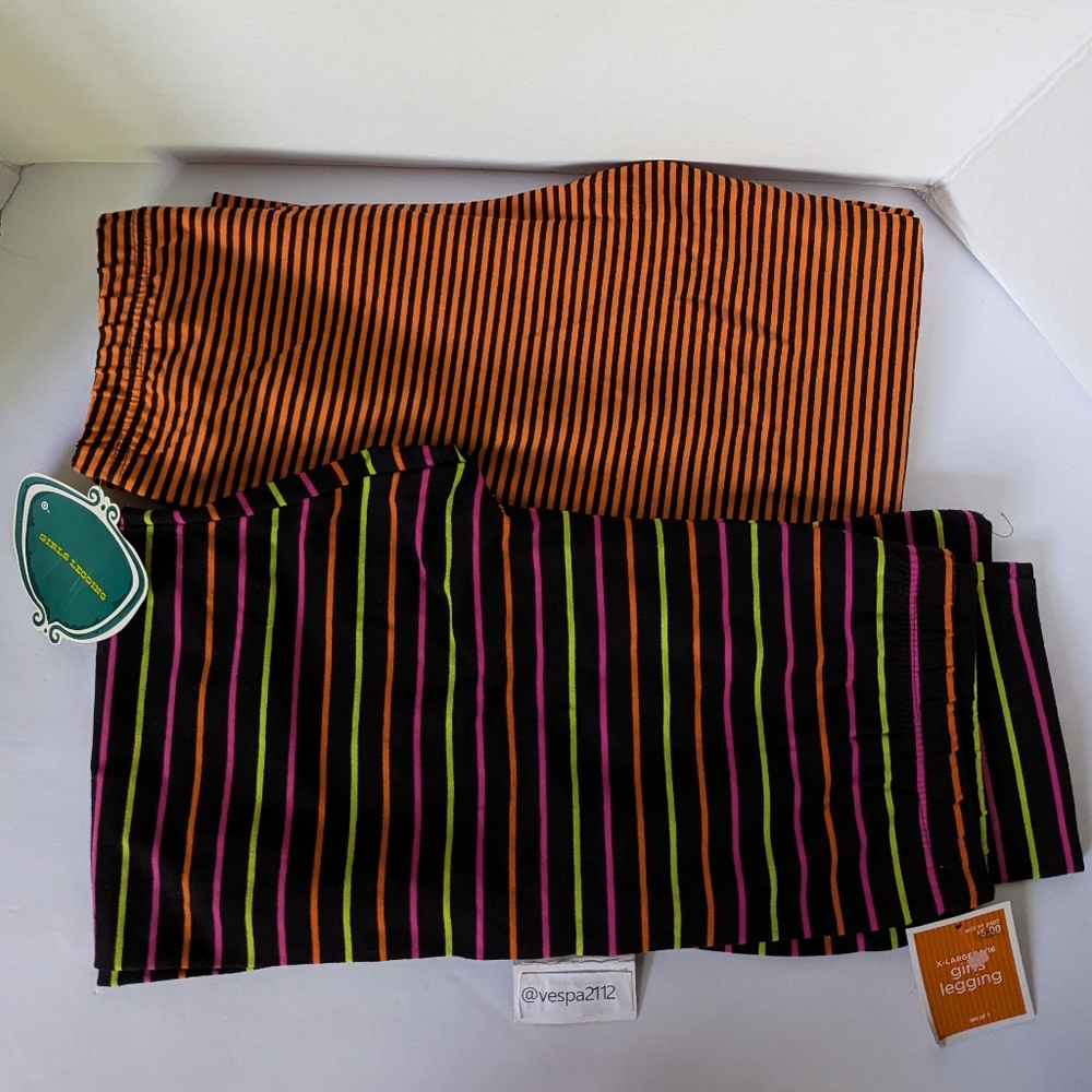 Target Halloween Leggings Orange/Black/Multi Color Stripe Girls Sz L & XL